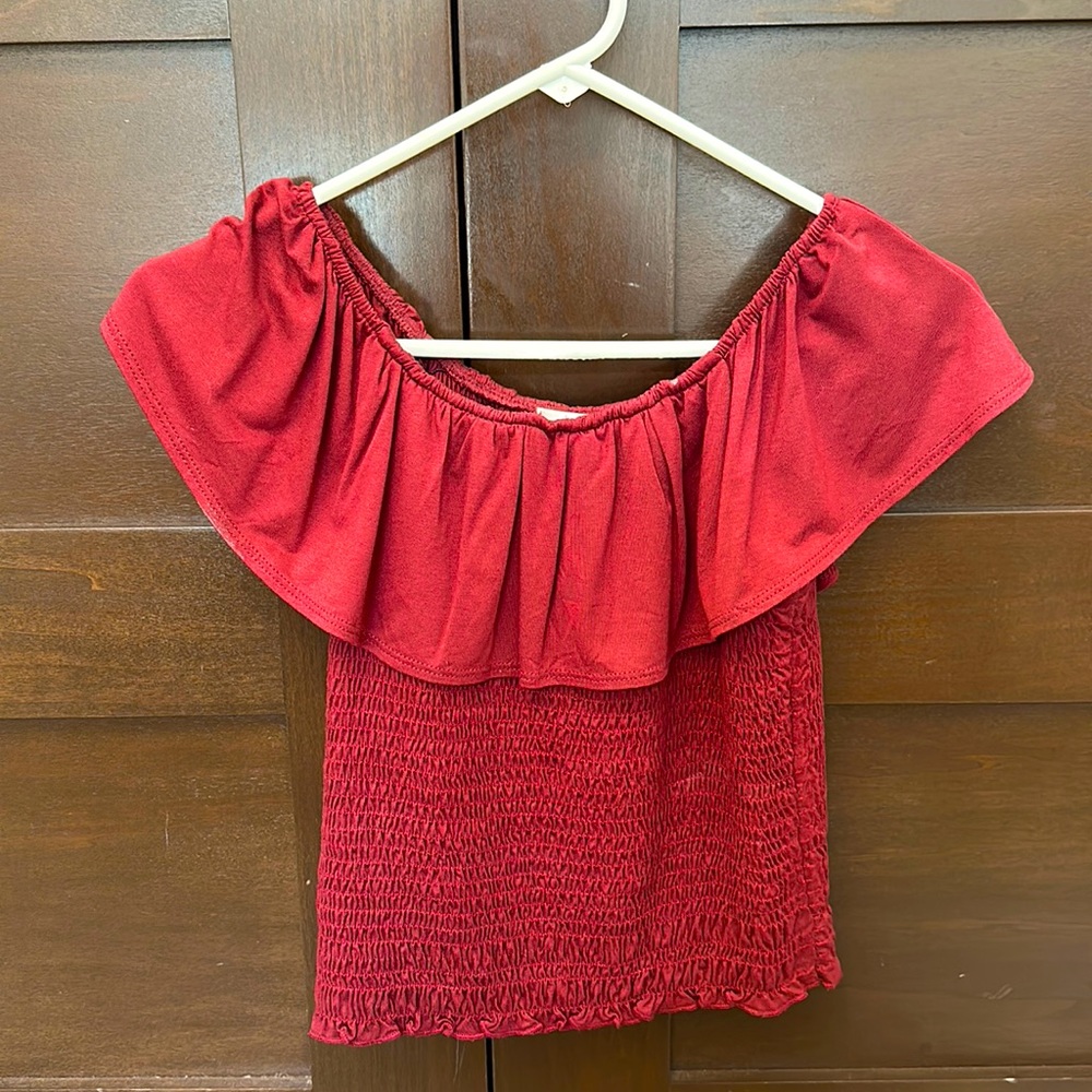 Red Ribbed Flare Top